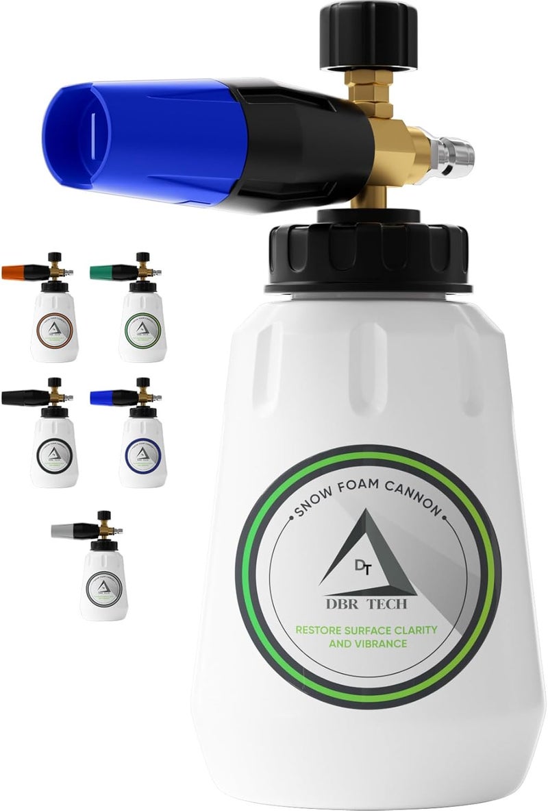 DBR Tech Foam Cannon for Pressure Washer, 1.1mm Orifice, 1000-4000 PSI, 1/4 Inch Quick Connector, Wide Neck and Adjustable Spray, Heavy Duty Car Snow Foam Blaster for Superior Foaming & Deep Clean, Blue - Image 1